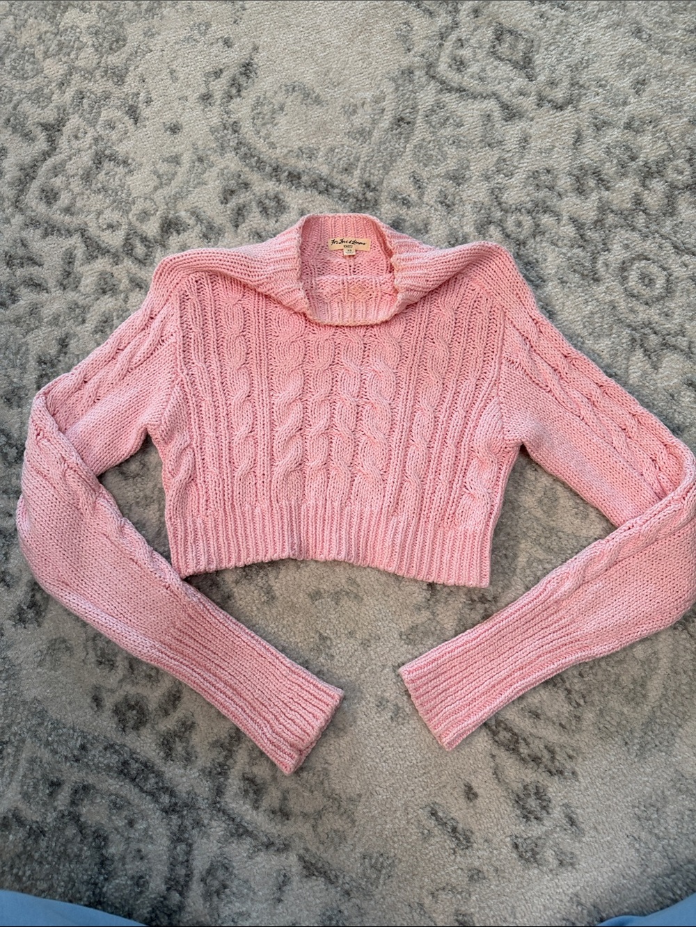 For Love And Lemons Pink Cropped Cable Turtleneck Sweater bubblegum pink XS